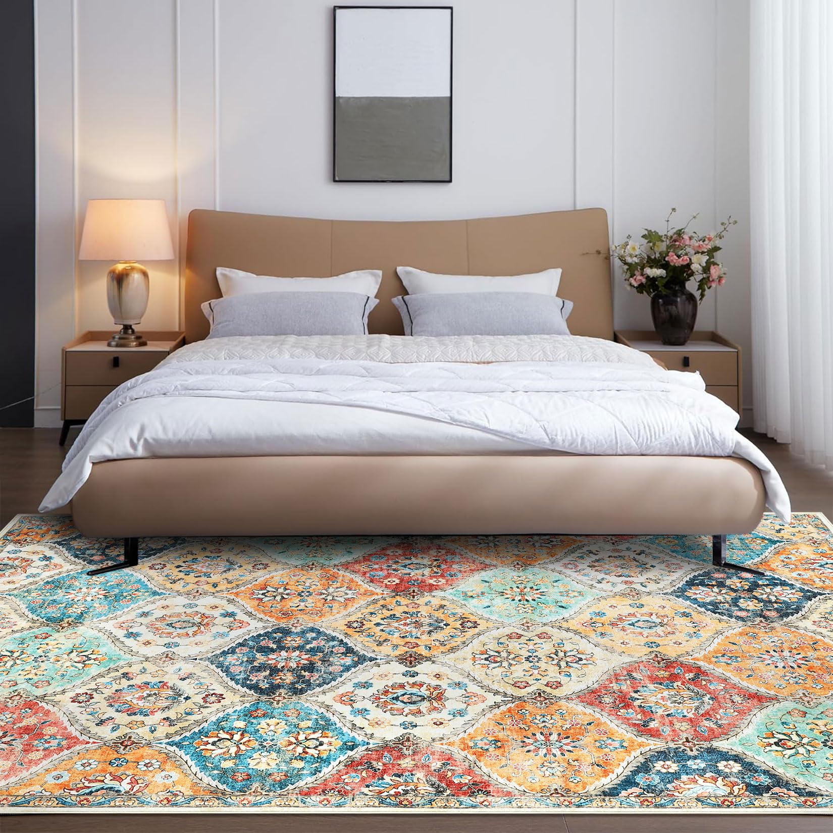 Tappeto vintage Garvee lavabile 5x7 orientale antiscivolo in morbido poliestere per camera da letto e soggiorno