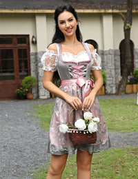 Garvee Dirndl - Abito tradizionale midi da donna, set da 3 pezzi, grigio, per l'Oktoberfest e le occasioni speciali, taglia 36