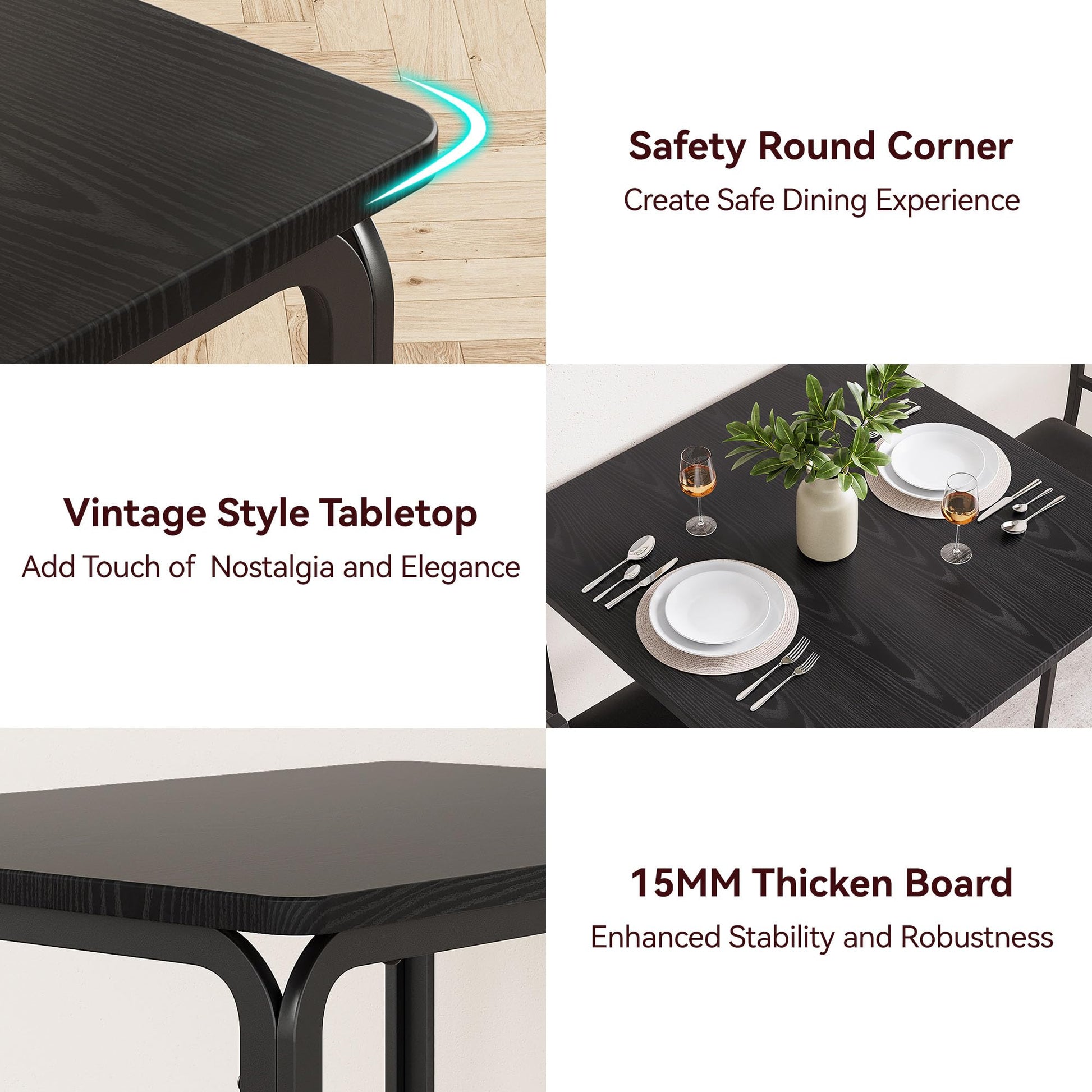 Set da pranzo Garvee da 3 pezzi per 2 persone con sedie imbottite, piano in MDF, salvaspazio, stabile, ideale per cucina e sala da pranzo, design moderno, nero
