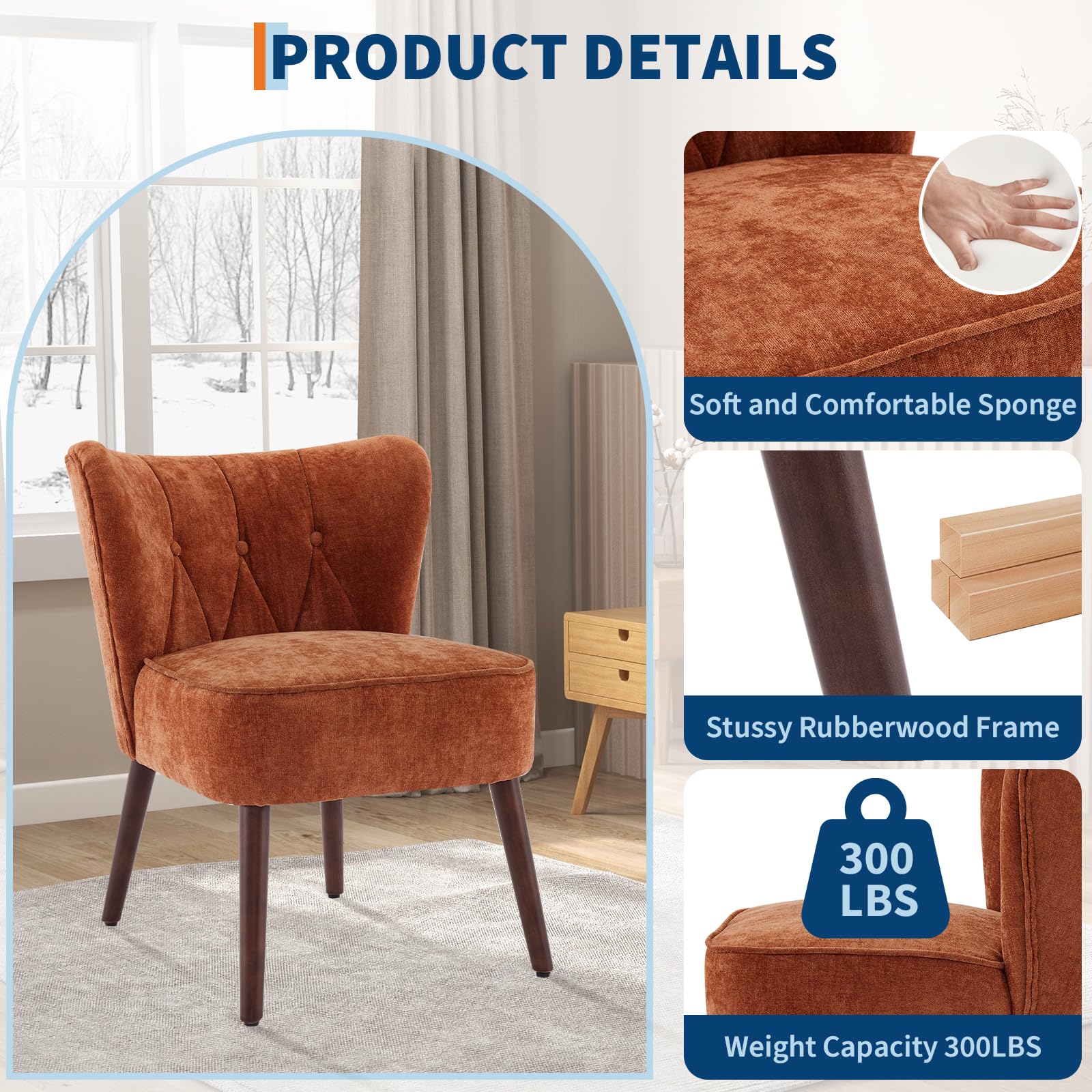 Sedia ergonomica Garvee Mid-Century Modern con schienale alto e braccioli, rivestimento in velluto, per soggiorno, ufficio, 22x26 pollici, velluto