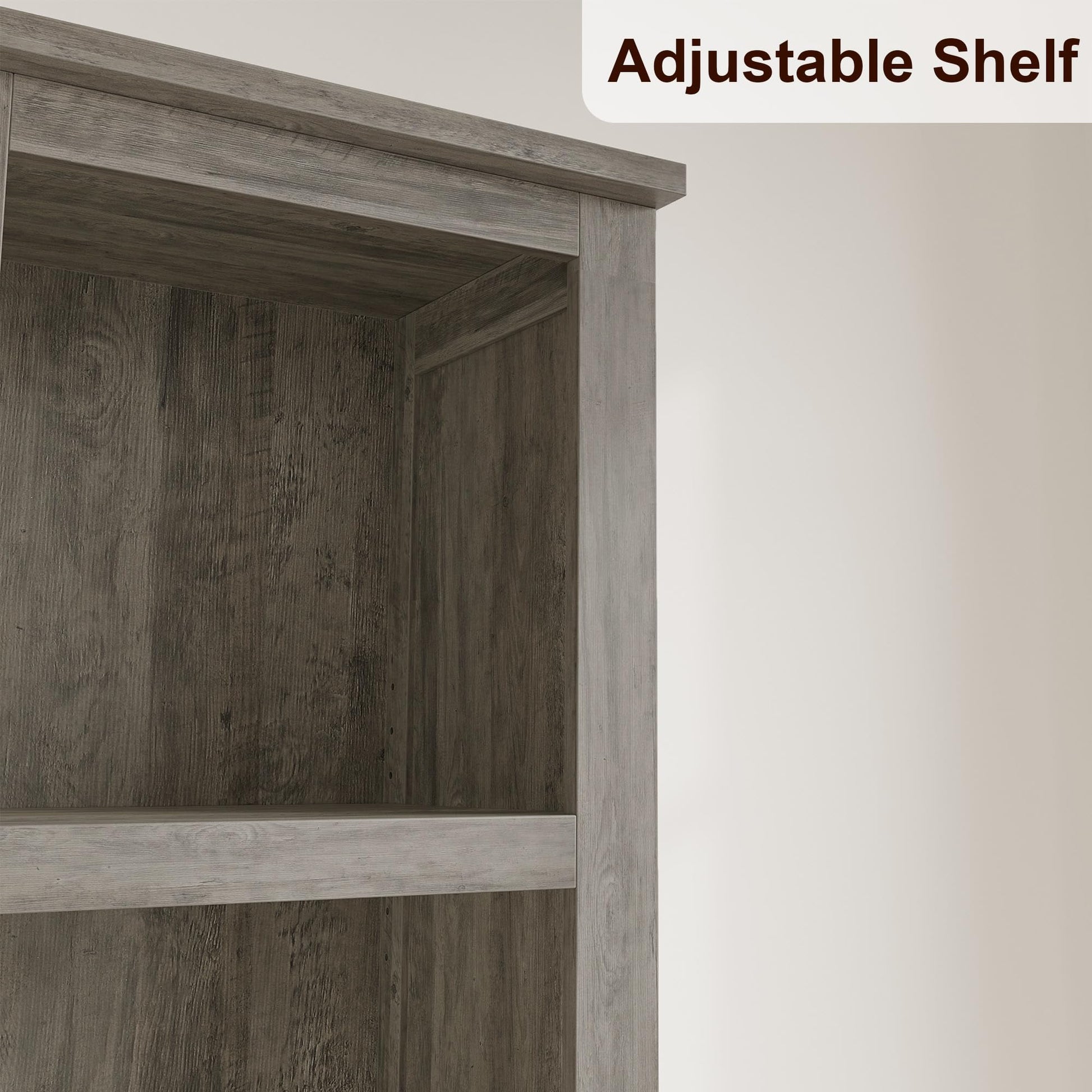 Libreria stretta Garvee a 5 ripiani con ripiani regolabili per soggiorno e ufficio, alta 180 cm, grigia, gambe in legno, MDF robusto