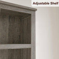 Libreria stretta Garvee a 5 ripiani con ripiani regolabili per soggiorno e ufficio, alta 180 cm, grigia, gambe in legno, MDF robusto