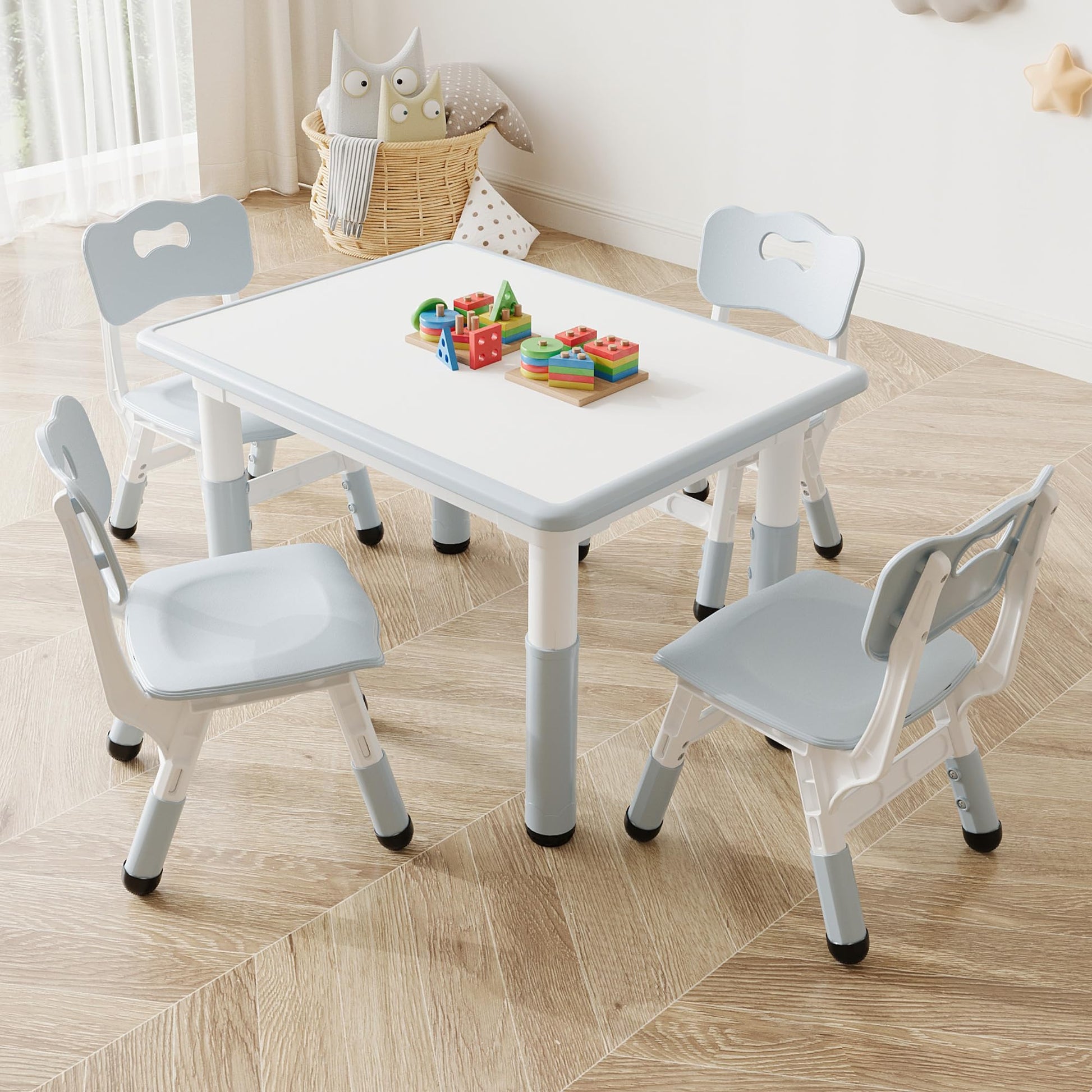 Set tavolo e 4 sedie per bambini Garvee, altezza regolabile, piano del tavolo con graffiti, gambe antiscivolo, tavolo per attività, robusto per casa e asilo