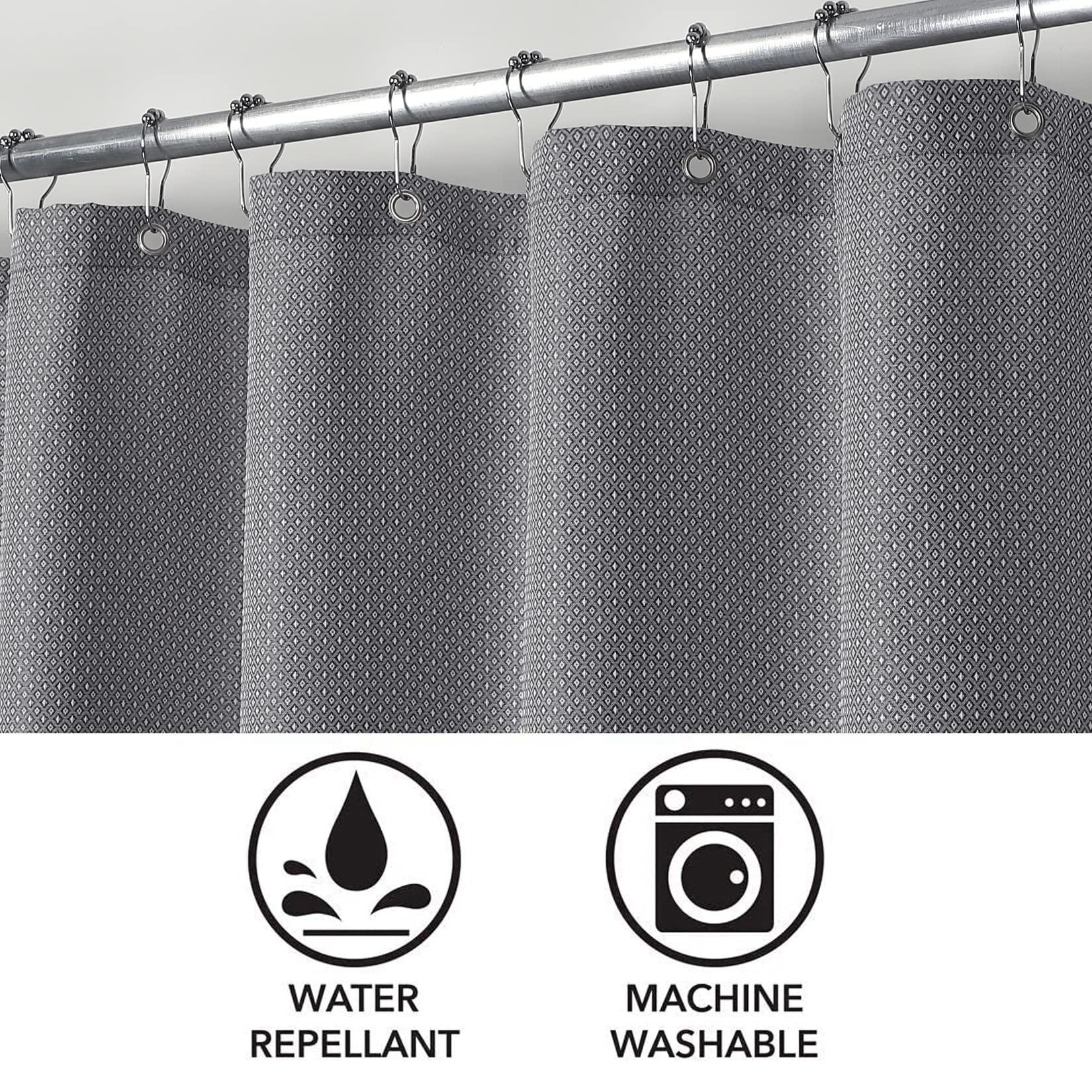 Tenda da doccia Garvee, trama a nido d'ape a quadretti, 100% poliestere, idrorepellente, tessuto pesante, occhielli antiruggine, grigio, 35x72 cm, qualità alberghiera, bagno