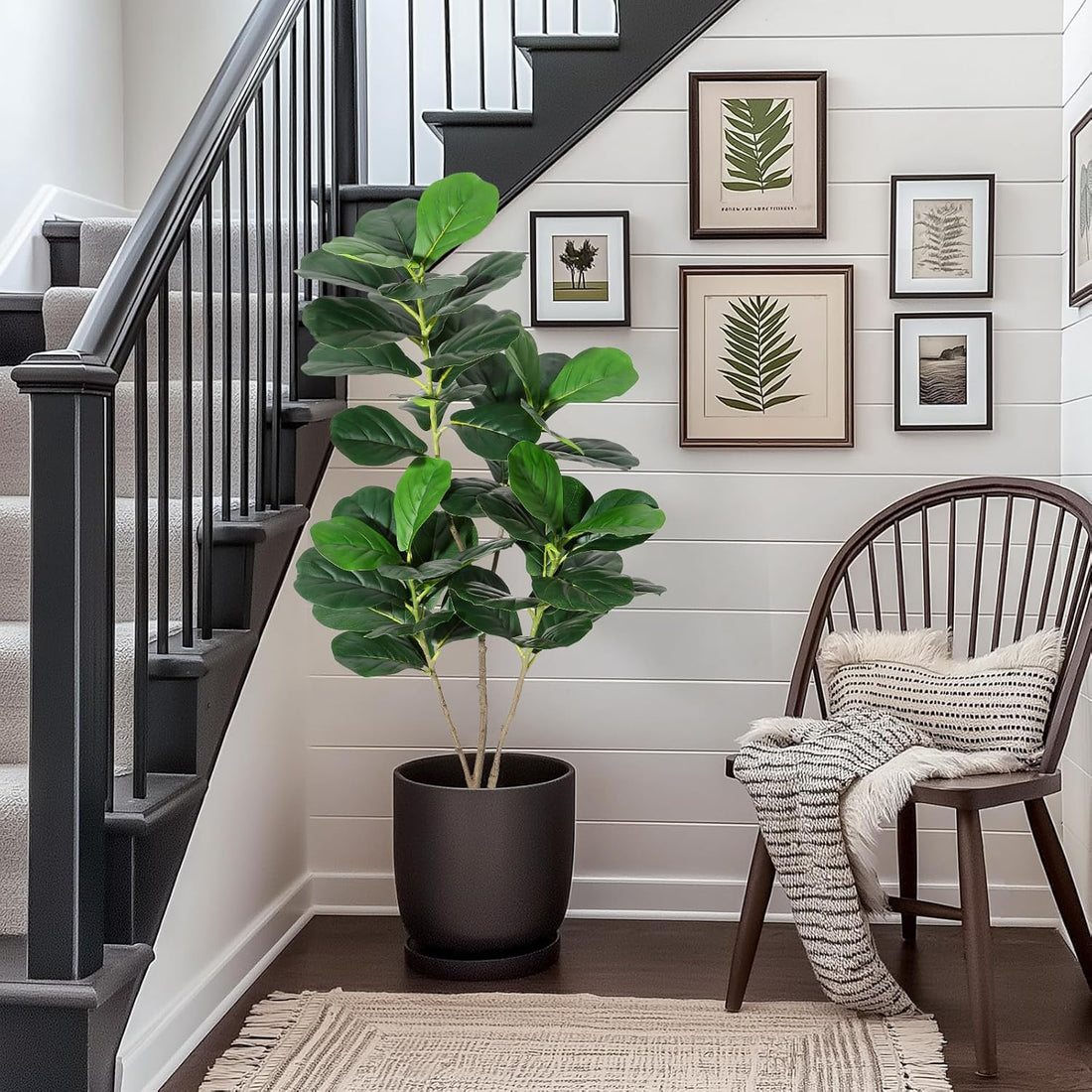 Albero di fico artificiale Garvee da 4 piedi con vaso in PP nero per la decorazione di casa e ufficio, design realistico, facile da pulire, resistente alle intemperie, materiale in seta