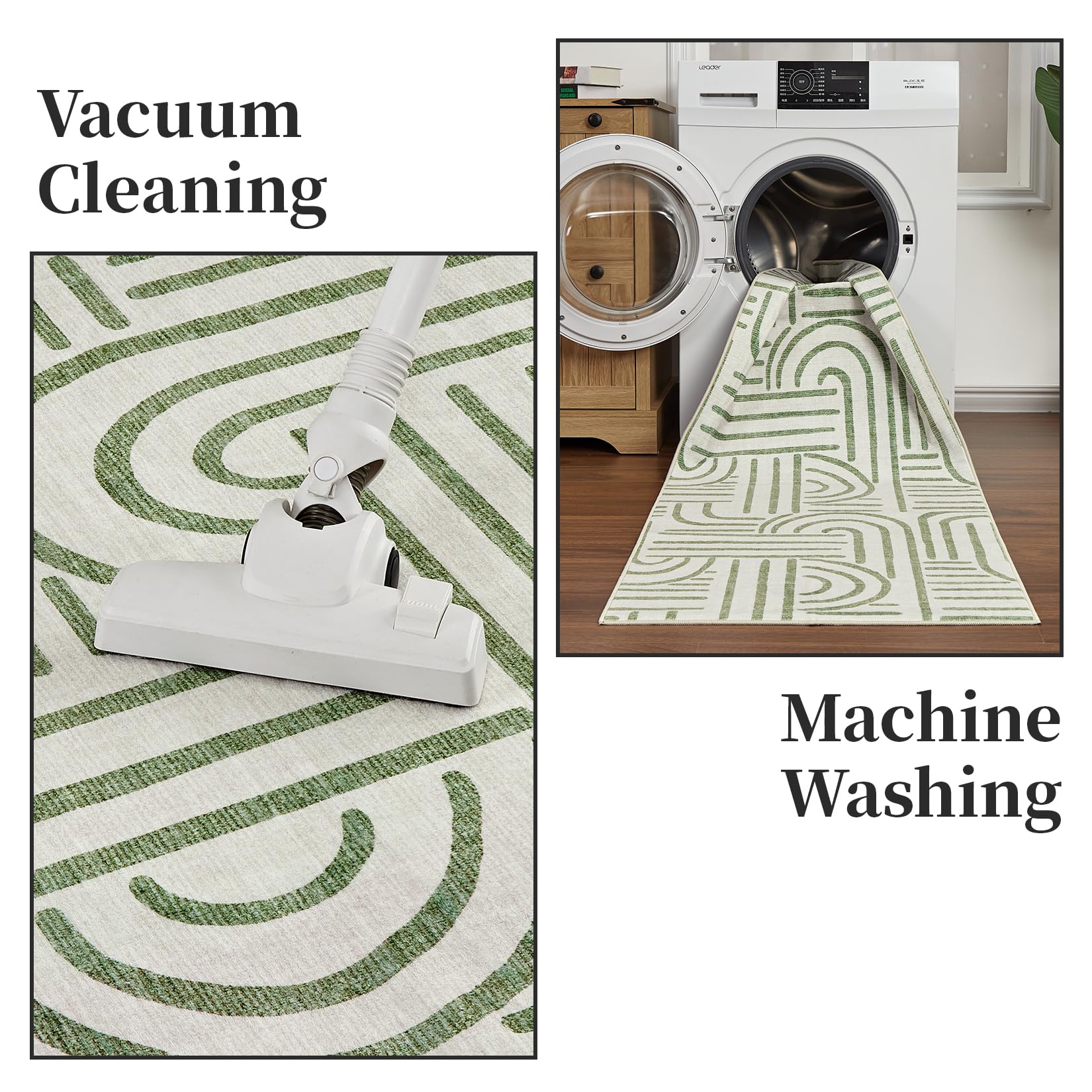 Tappeto Garvee lavabile a pelo corto 160 x 230 cm verde chiaro antiscivolo per soggiorno camera da letto