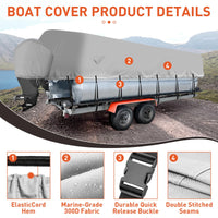 Garvee Heavy Duty Pontoon Boat Cover 21''-24'' Marine-Grade Impermeabile Grigio per Barca Trasportabile