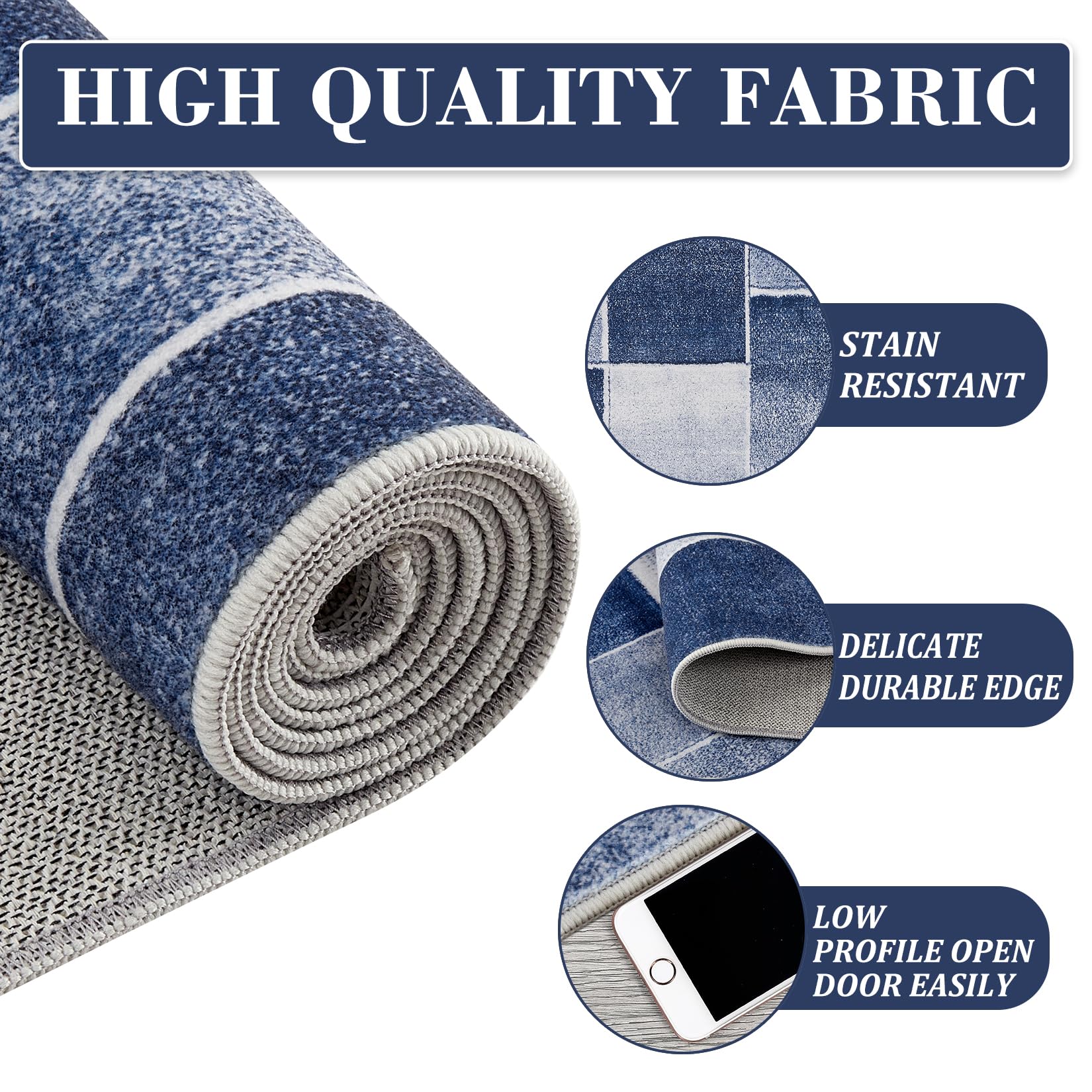 Tappeto geometrico moderno Garvee blu 120x170 lavabile a pelo corto antiscivolo per soggiorno, camera da letto, cucina, cameretta dei bambini, corridoio, sala da pranzo