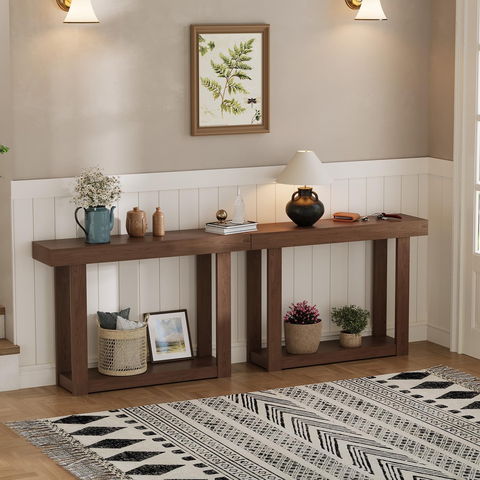 Tavolo consolle in legno Garvee da 46" stretto in stile fattoria per corridoio e soggiorno, finitura biondo naturale