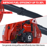 Soffiatore per foglie a benzina portatile Garvee da 28 cc, leggero e potente, per giardino, 1,1 CV, 490 CFM, nero