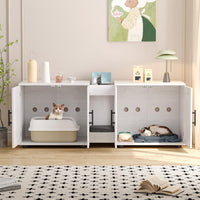 Garvee Litter Box Enclosure, cuccia per gatti a due stanze con mobili integrati per soggiorno, 55"L, bianca