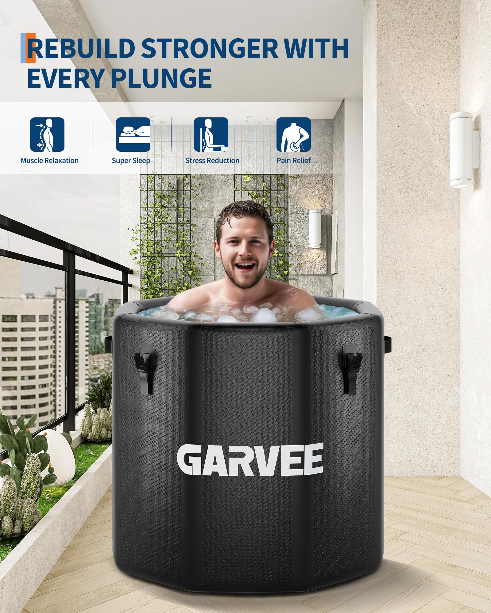 Vasca da bagno ghiacciata Garvee XXL per atleti, 186 galloni, PVC di grado militare, compatibile con refrigeratori d'acqua, portatile, coperchio isolato, sport e tempo libero