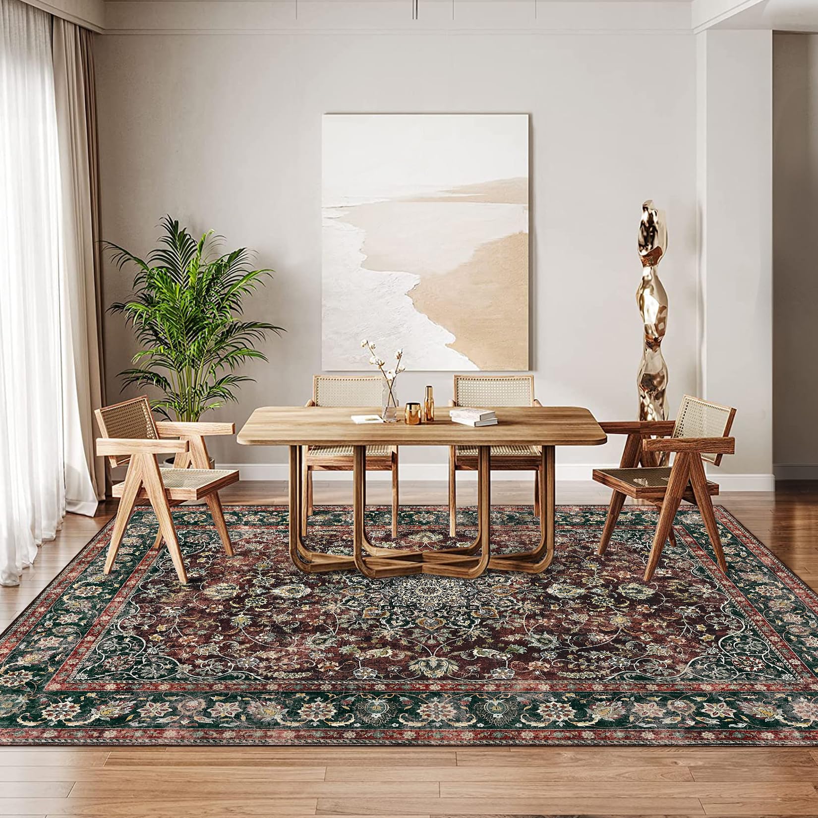 Tappeto Garvee 200x290cm Tappeti retrò lavabili per soggiorno, camera da letto, sala da pranzo, marrone rossiccio, morbidi e antiscivolo