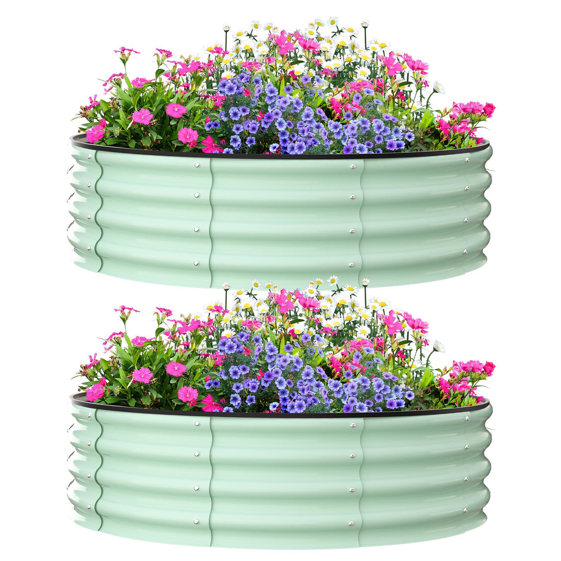 Aiule rialzate da giardino Garvee per esterni, set da 2, 4x4x1 FT, acciaio zincato, antiruggine, struttura a base aperta, verde, giardino e balcone