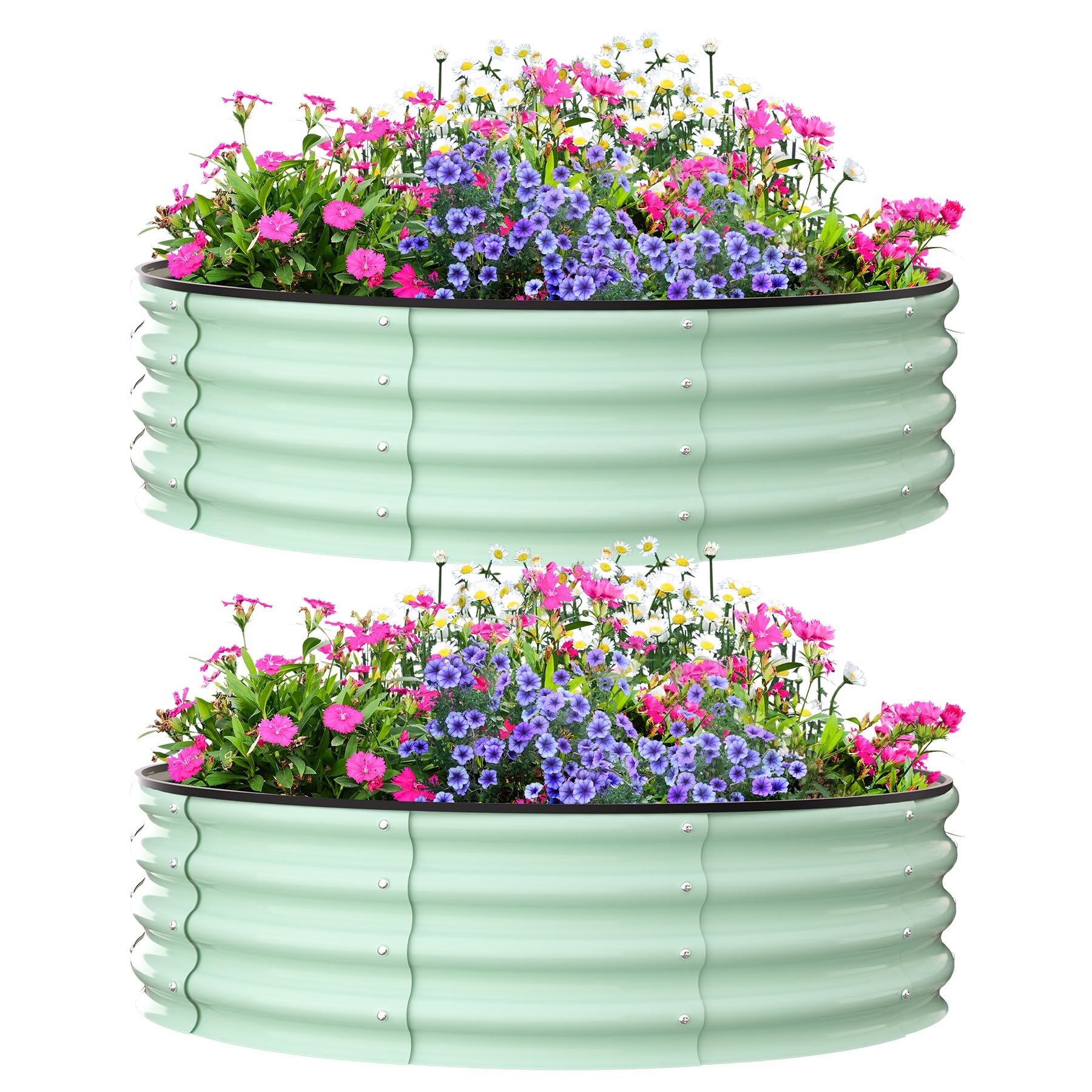 Aiule rialzate da giardino Garvee per esterni, set da 2, 122x122x30 cm, acciaio zincato, antiruggine, struttura a base aperta, verde, giardino e balcone