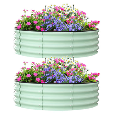 Aiule rialzate da giardino Garvee per esterni, set da 2, 122x122x30 cm, acciaio zincato, antiruggine, struttura a base aperta, verde, giardino e balcone