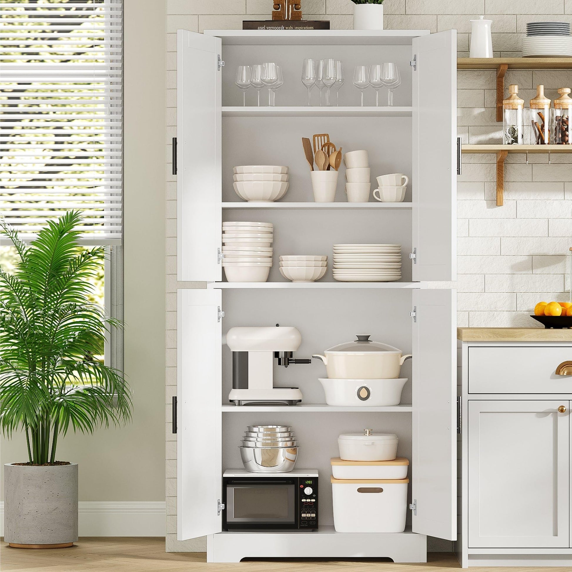 Garvee Armadio Dispensa Cucina 70 Pollici Mobile Legno MDF Bianco Per Cucina E Soggiorno