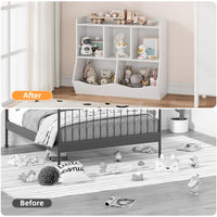 Libreria portagiochi per bambini Garvee con 3 scomparti aperti e 2 contenitori basculanti per camera da letto e sala giochi, in legno, 36x11x31 cm, colore legno naturale