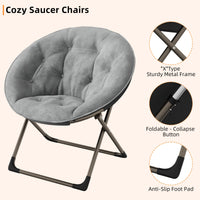 Sedia a forma di luna Garvee Saucer Chair con struttura in metallo pieghevole, fiore di peluche oversize, comoda e stabile per camera da letto e soggiorno, grigio