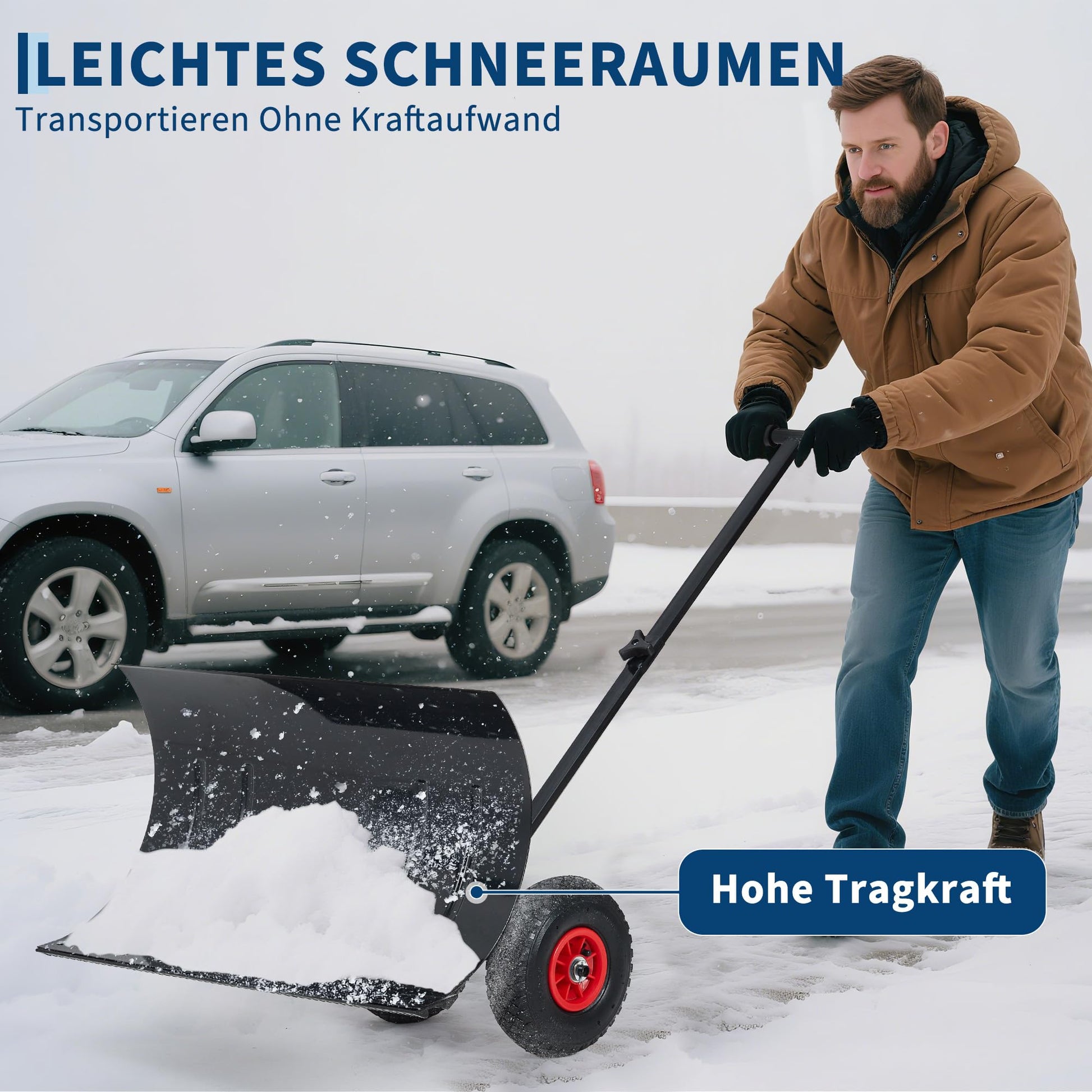 Pala da neve Garvee 74×42cm pieghevole – Pala da neve grande con manico singolo per una pulizia efficiente, pieghevole ed ergonomica