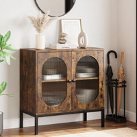 Credenza Garvee da 31'' con frontale in vetro e ripiano regolabile per soggiorno e cucina, marrone rustico