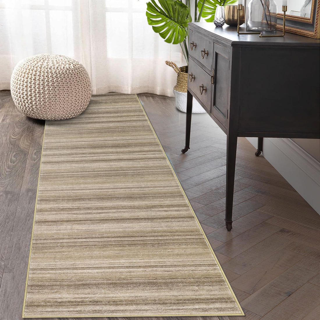 Tappeto Garvee Runner 80x150cm Antiscivolo Lavabile Marrone Per Corridoio Cucina Camera da Letto Soggiorno