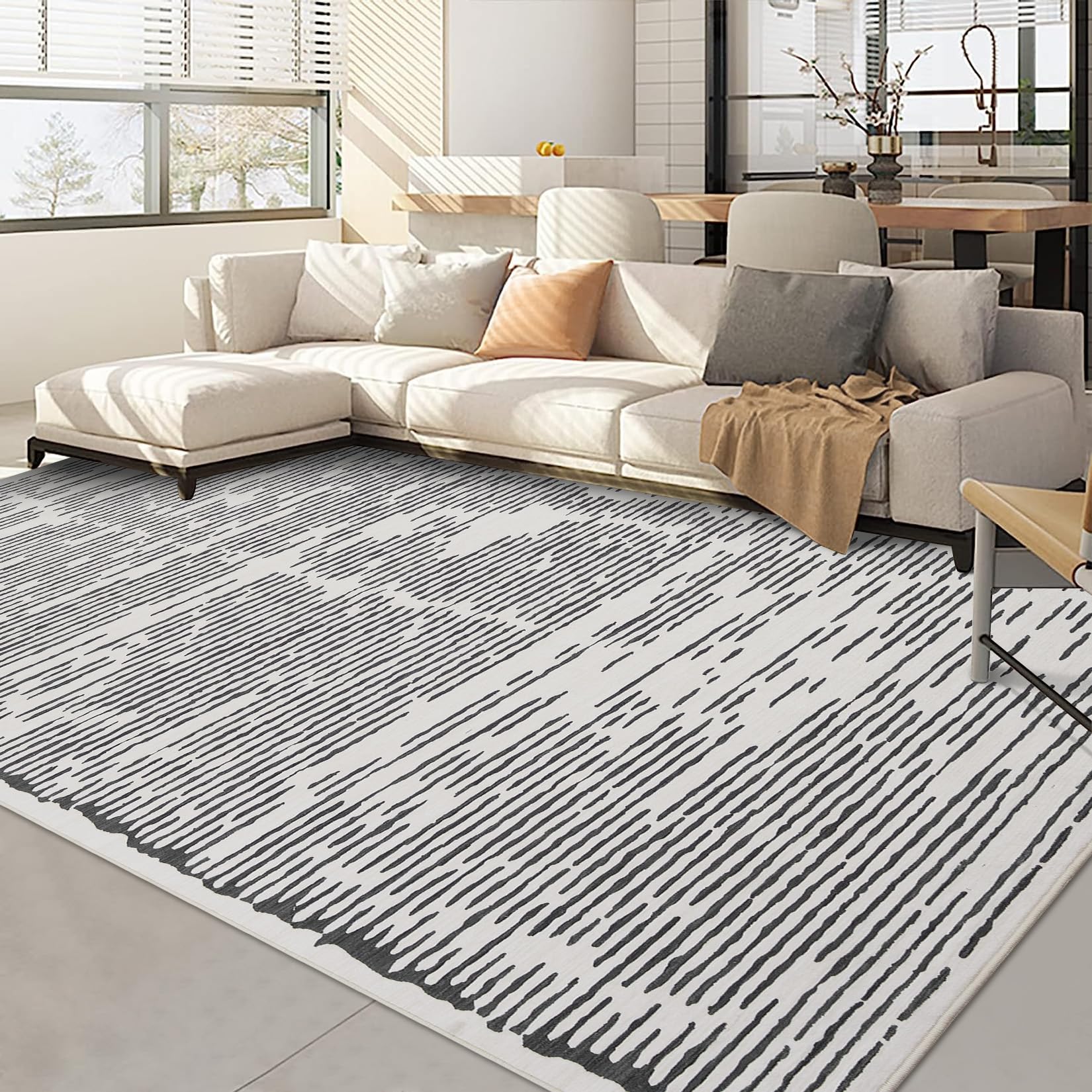 Tappeto a pelo corto Garvee per soggiorno/camera da letto, 200x290cm, grigio chiaro, lavabile, antiscivolo