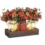 Set di 3 barattoli di vetro Garvee con fiori artificiali blu, vassoio rustico in legno, luci con timer per cucina e soggiorno, 34,3x10,9x10,9 cm, blu - Arancia