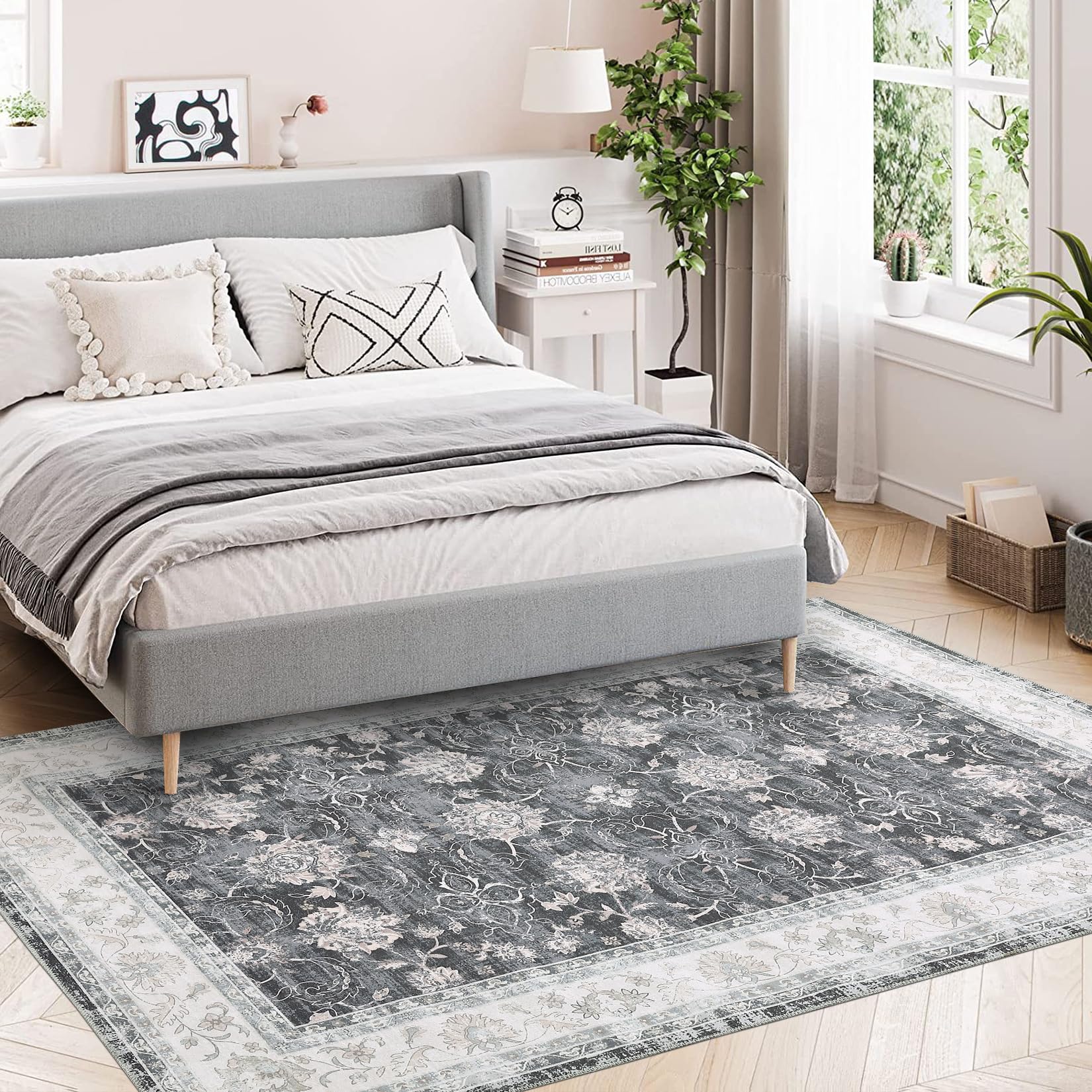 Garvee Läufer Kurzflor Teppich Rutschfest Waschbar Synthetikfaser Orientalisches Muster Schwarz 160x230 cm Wohnzimmer Schlafzimmer