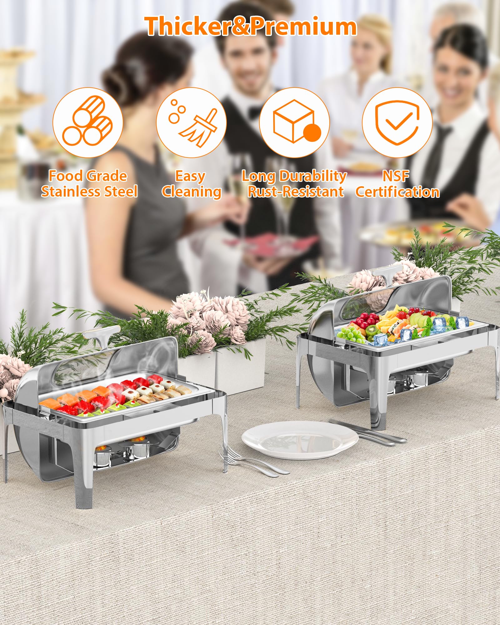 Garvee Roll Top Chafing Dish Buffet Set 9QT Acciaio inossidabile con finestra di visualizzazione per eventi di catering, coperchio 90/180°, robusto
