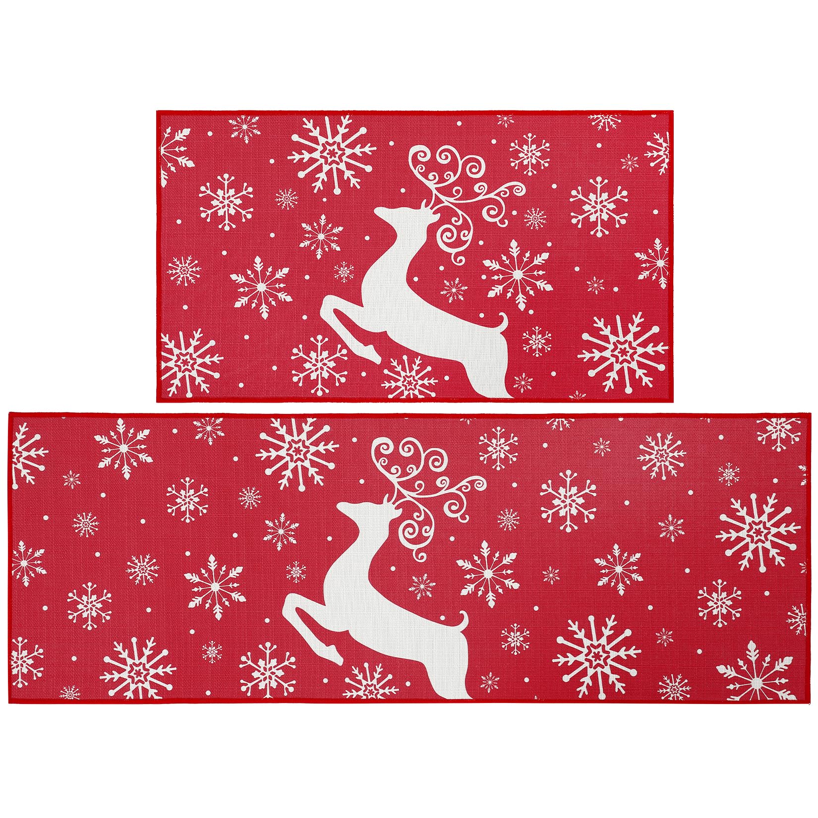 Garvee Set 2 Tappeti Cucina Natalizi Antiscivolo 40x60+40x120 cm Poliestere Resistente Lavabile Decorativi per Cucina Camera Ingresso