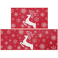 Garvee Set 2 Tappeti Cucina Natalizi Antiscivolo 40x60+40x120 cm Poliestere Resistente Lavabile Decorativi per Cucina Camera Ingresso