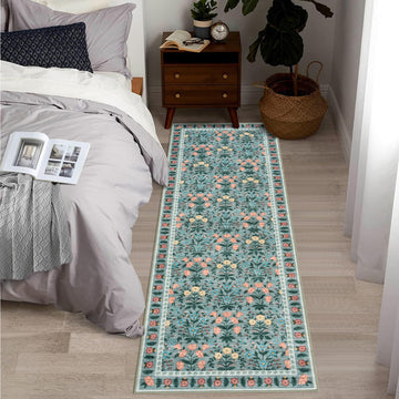 Tappeto decorativo Garvee Boho 80x150cm nero floreale, antiscivolo, pelo corto, fibra sintetica, facile da pulire, soggiorno e sala giochi