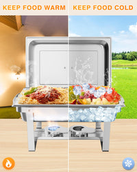 Garvee Chafing Dish Buffet Set 6x8Qt Acciaio Inox Antiruggine con Funzione di Riscaldamento per Matrimoni e Banchetti, Telaio Pieghevole, Argento