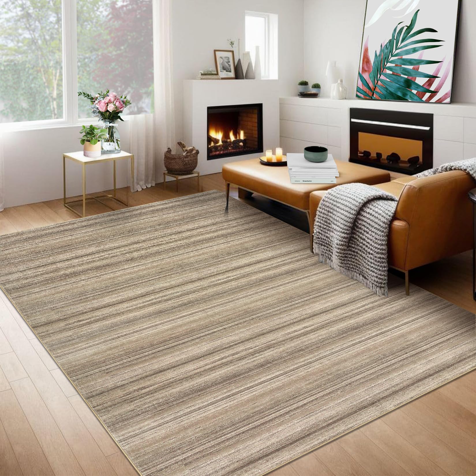 Tappeto per soggiorno Garvee 120x170cm Marrone Moderno Pelo corto Morbido Antiscivolo per soggiorno Camera da letto Sala da pranzo