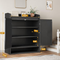 Scarpiera in rattan Garvee con 2 ante, ripiani regolabili, 5 ripiani, legno MDF, nero, per corridoio e soggiorno