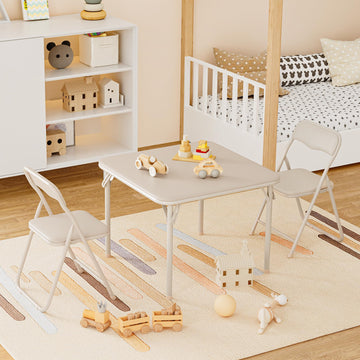 Set tavolo e sedie pieghevoli Garvee per bambini con cuscino di seduta in PU, robusta struttura in acciaio, pieghevole, ideale per mangiare, leggere, giocare, compatto, comodo