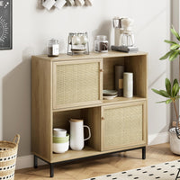 Garvee Buffet Sideboard In Legno Con 2 Porte In Rattan, 2 Ripiani, Piedi Stabili, Multiuso Per Soggiorno E Cucina, Rustico, Naturale