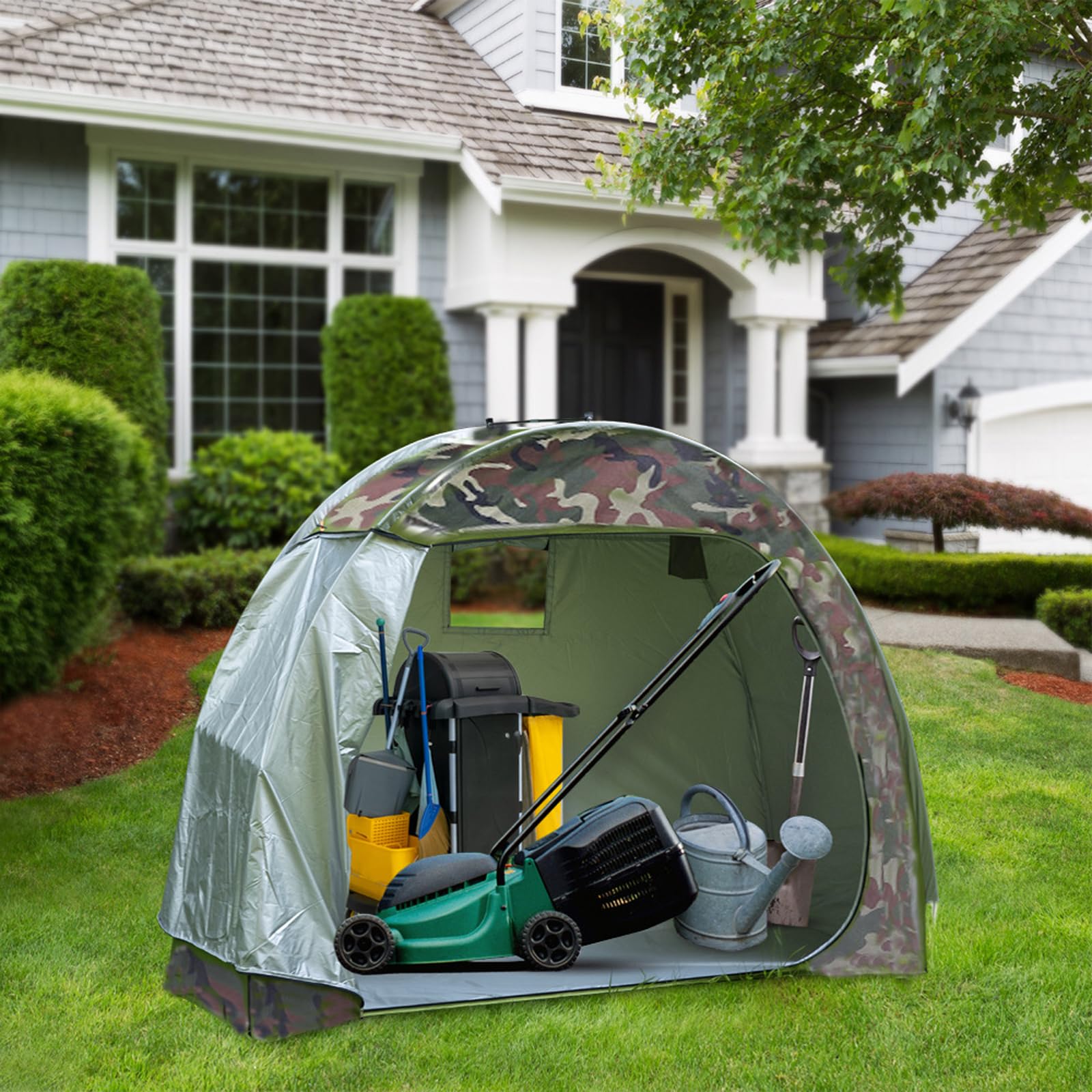 Garvee Tenda Di Stoccaggio Per 2-3 Bici Tessuto Oxford 210D Per Giardino Ed Esterni 195x81x162.5cm Grigio