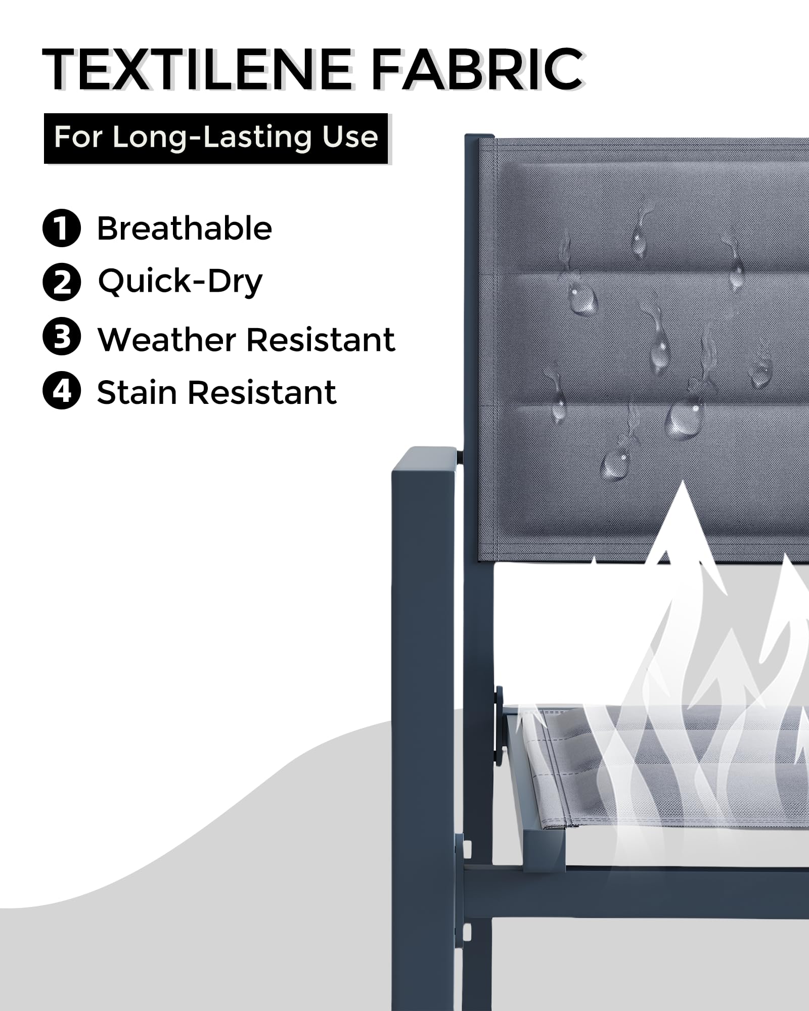 Garvee Set di 4 sedie impilabili in alluminio per patio, giardino e balcone, leggere e resistenti alle intemperie, grigio scuro, design moderno