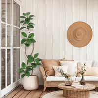 Albero di gomma artificiale Garvee da 6 piedi con fioriera in resina a sfera bianco sporco per soggiorno e ufficio, resistente ai raggi UV, foglie realistiche, durevole, beige