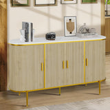 Garvee Buffet Moderno 127 cm Con Ante Scorrevoli In MDF, Top Effetto Marmo, Maniglie In Metallo, Per Cucina E Soggiorno, Design Mid Century, Ripiani Regolabili, Colore Legno Caldo