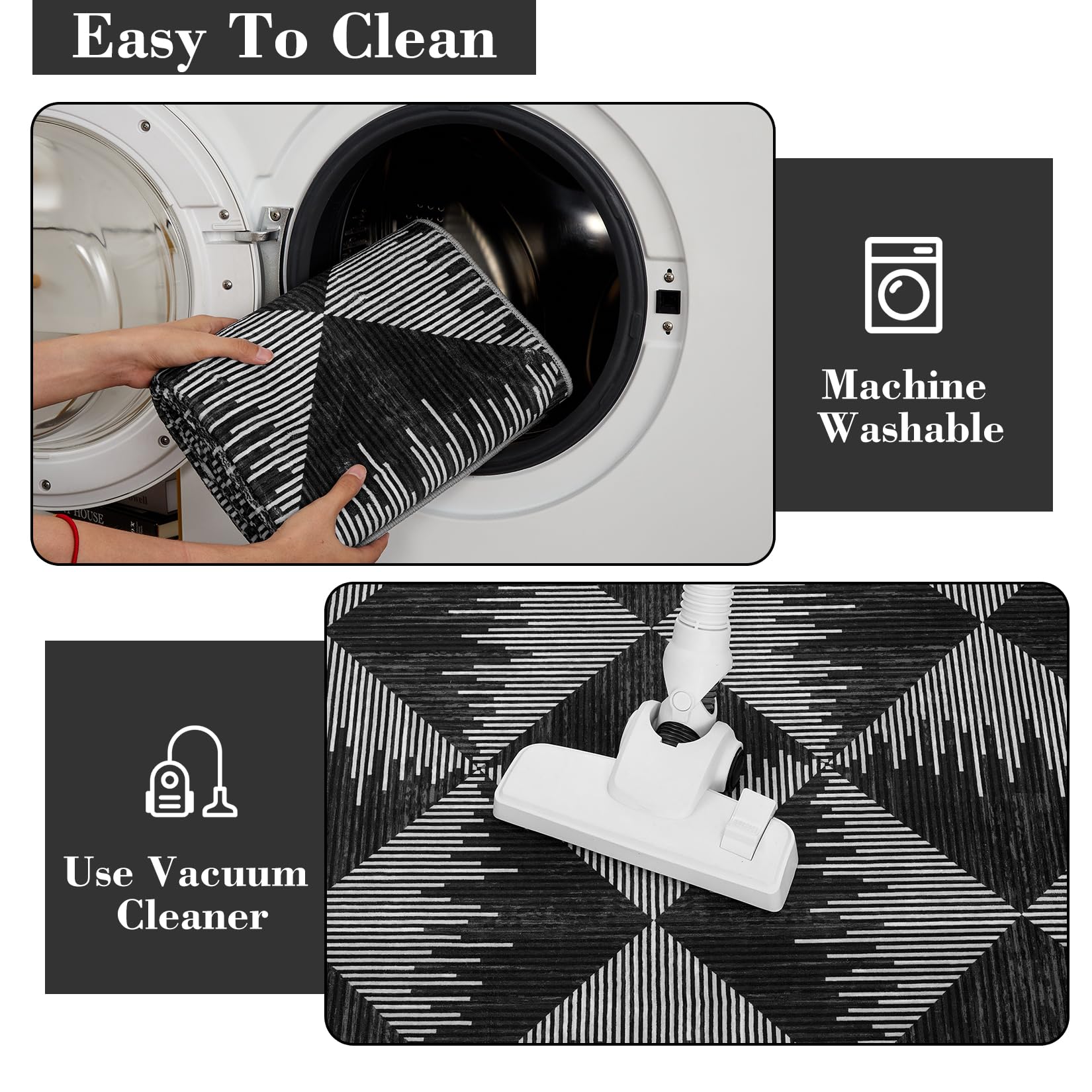 Tappeto lavabile Garvee 80 x 150 cm nero a pelo corto antiscivolo per soggiorno e camera da letto