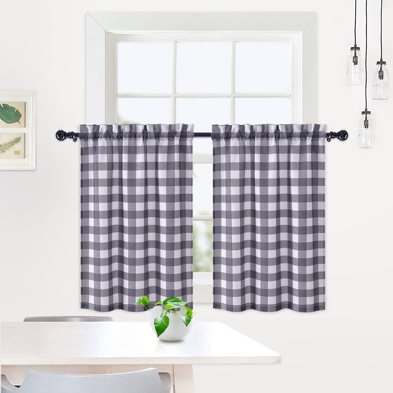 GARVEE Tende corte a quadri grigi Buffalo in poliestere impermeabile per cucina, bagno e soggiorno, 28"x24"