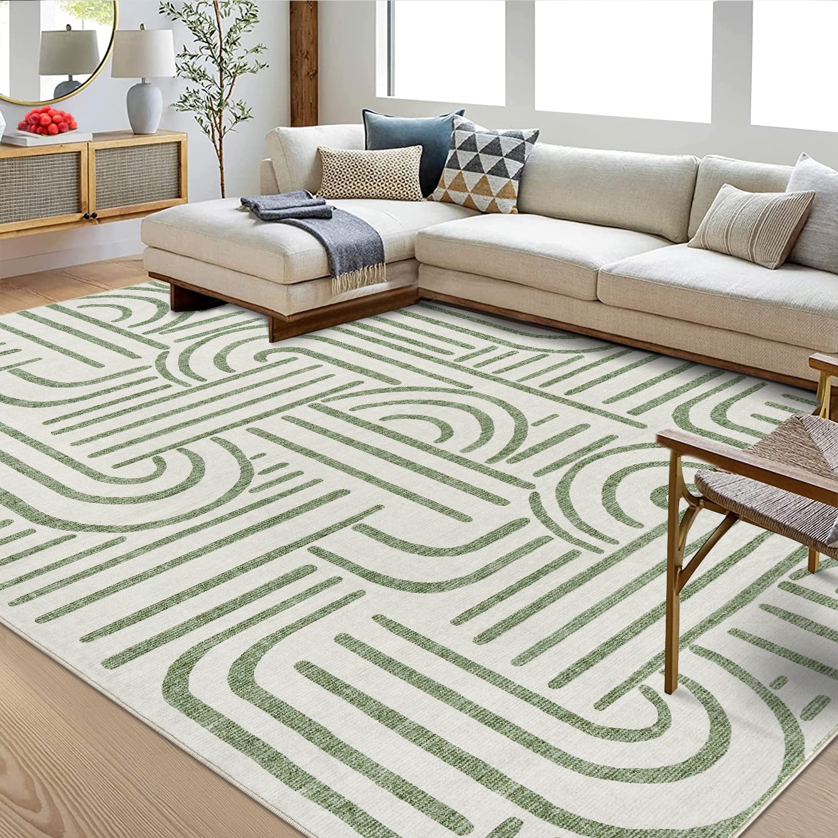 Tappeto Garvee lavabile a pelo corto 160 x 230 cm verde chiaro antiscivolo per soggiorno camera da letto