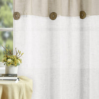 Tenda corta Garvee Vitrage Window Patchwork con bottoni decorativi, semitrasparente, beige, 132x38 cm, per cucina