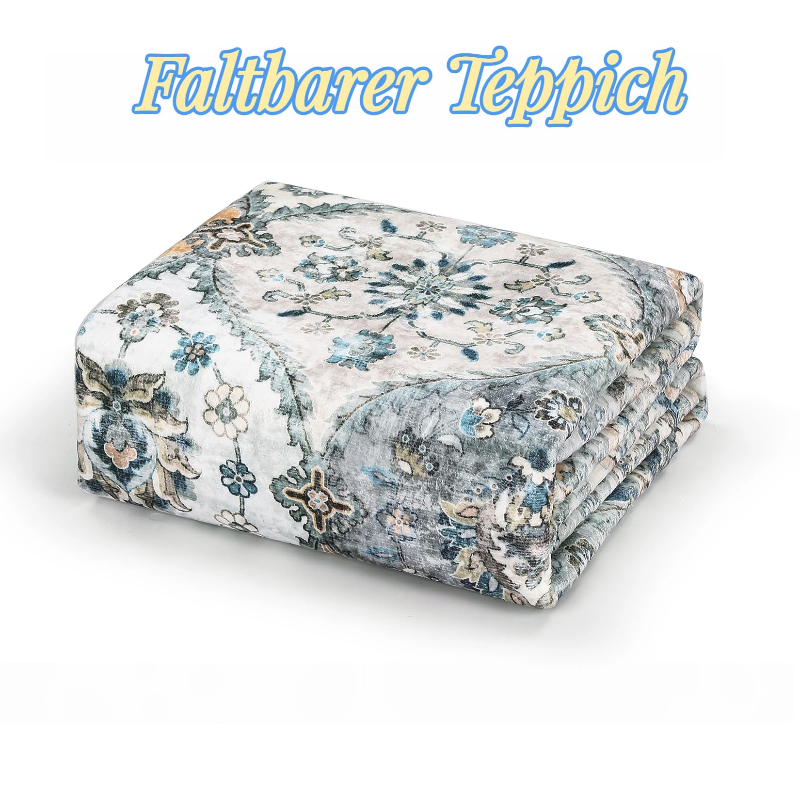 Tappeti vintage lavabili Garvee 160x230cm, pieghevoli, a pelo corto, per interni, soggiorno, blu e giallo