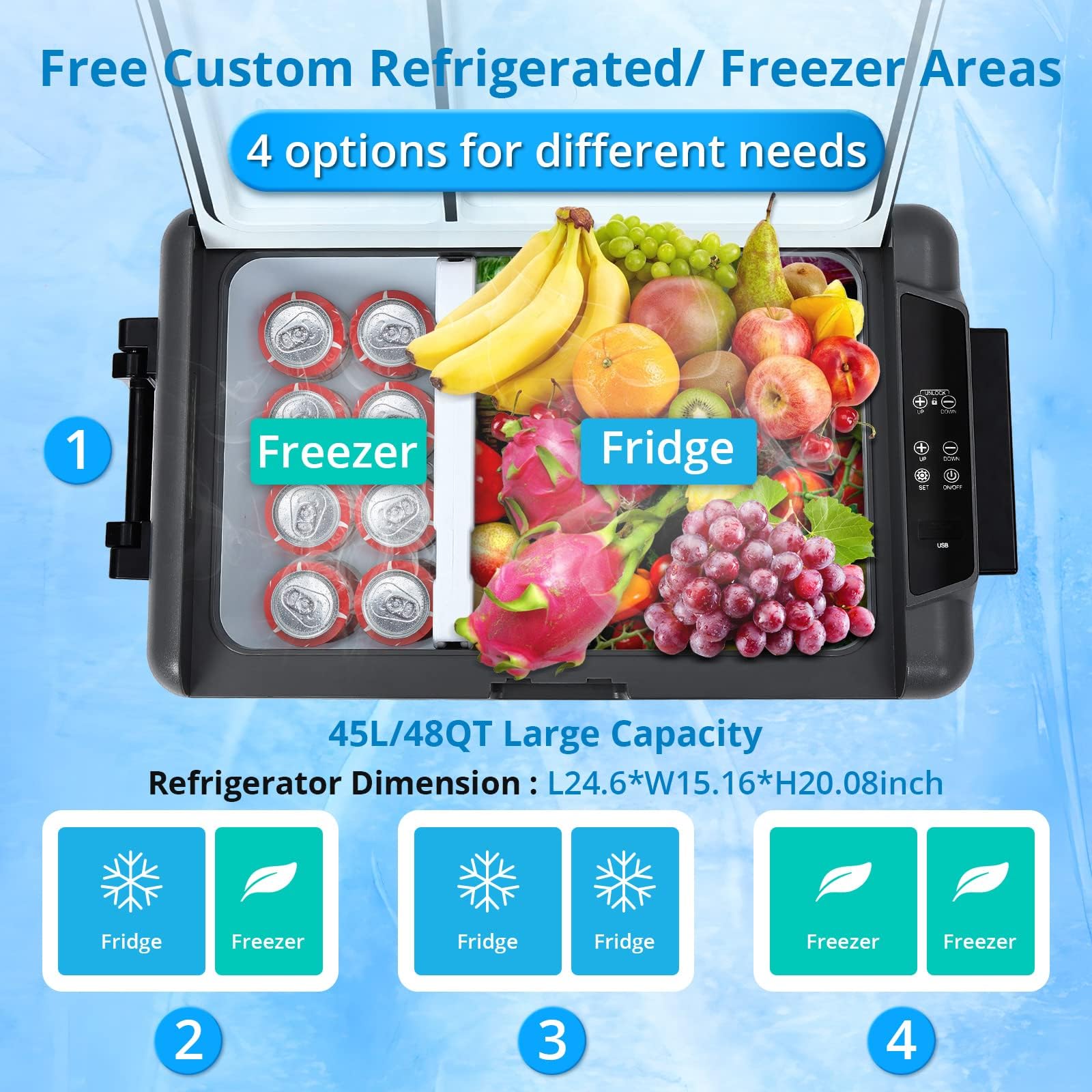 Frigorifero per auto GARVEE, compressore portatile con controllo tramite app, refrigeratore elettrico -20-20 °C, congelatore portatile con compressore, frigorifero per auto con scomparto congelatore, per campeggio, viaggio 35L