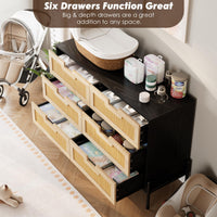 Cassettiera Garvee in rattan naturale con 6 cassetti, gambe in legno e metallo, per camera da letto e soggiorno, impermeabile, resistente, design moderno