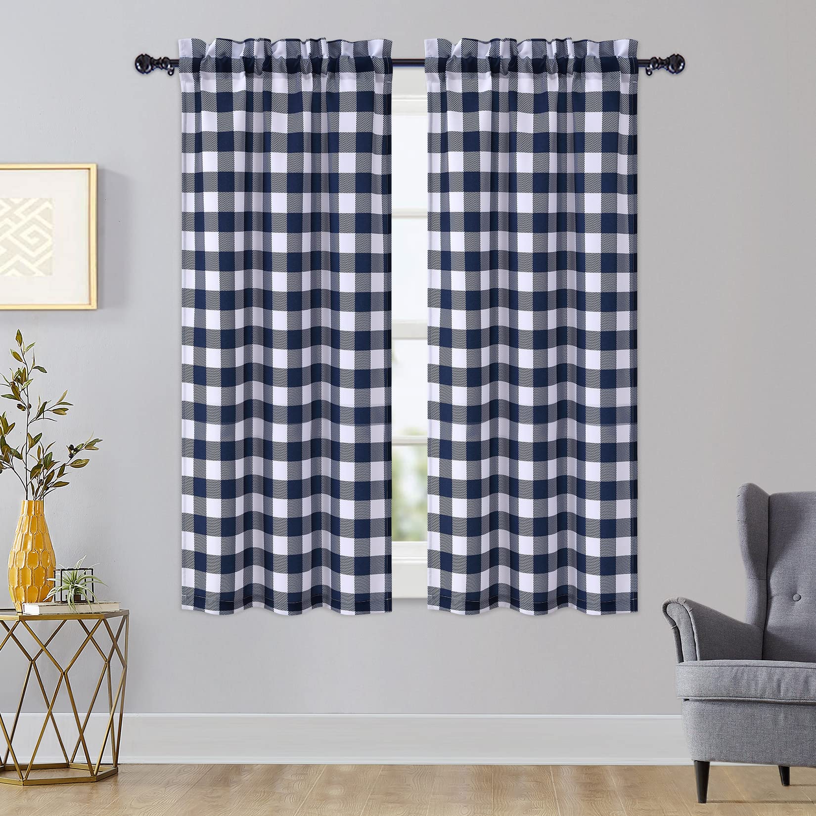 GARVEE Tende da cucina impermeabili con motivo a quadri Buffalo, 2 pannelli, 28x45 pollici, blu navy, per cucina e soggiorno